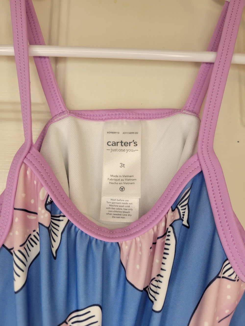 Carter's 3T Blue One-Piece Swimsuit with Pink Fish Print - Picture 3 of 6